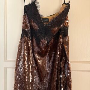 Retrofete Sequin Midi Dress in Black and Brown